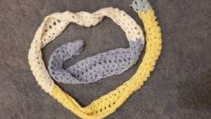 Blue, Yellow and White infinity scarf by Triggerfish Crochet