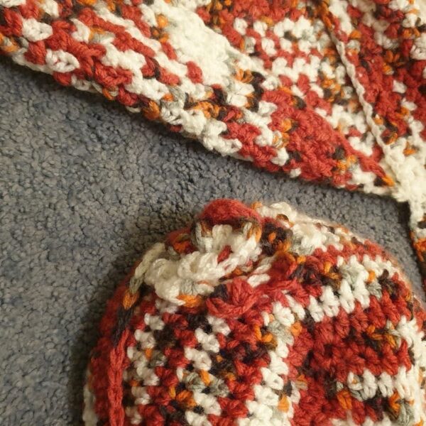 Red and white men's crochet scarf and crochet hat by Triggerfish Crochet
