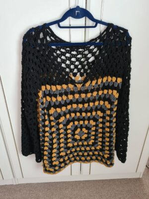 Mustard and Black full sleeves crochet top by Triggerfish Crochet