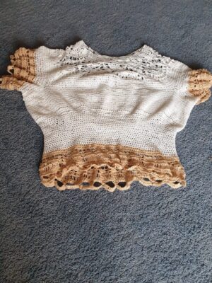 Beige and White fine cotton crochet top by Triggerfish Crochet