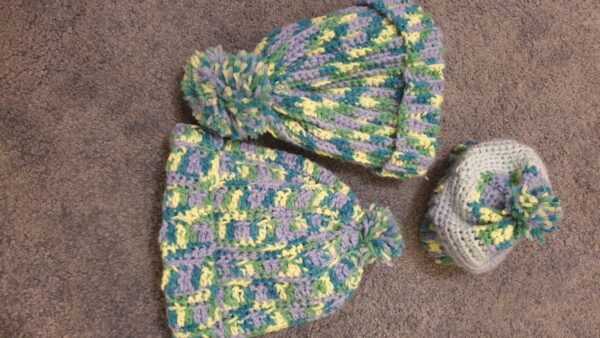 Crochet multi coloured hats for children - Triggerfish Crochet