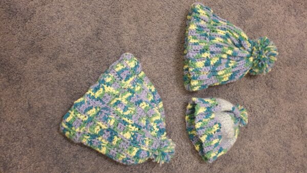 Crochet multi coloured hats for children - Triggerfish Crochet