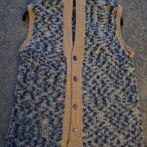 Blue and Beige Men's Front Open Sleeveless Crochet Vest by Triggerfish Crochet