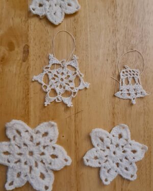 Crochet snowflakes and bell for Christmas tree decoration