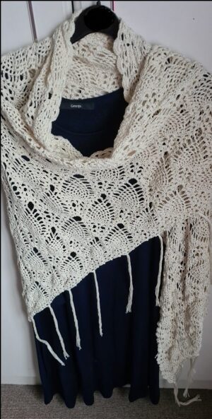 Crochet Shawl - Cream Coloured - Triggerfish Crochet
