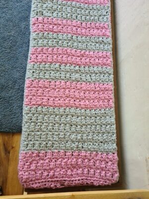 Pink and Grey Bench Cover using Double Crochet Cluster Stitch by Triggerfish Crochet