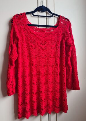 Red crochet lace top made with mercerised cotton by Triggerfish Crochet