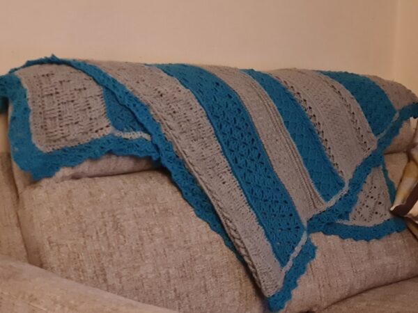 Blue and grey crochet throw or blanket by Triggerfish Crochet