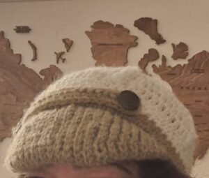 Brown and Cream Paper Boy Hat with Peak by Triggerfish Crochet